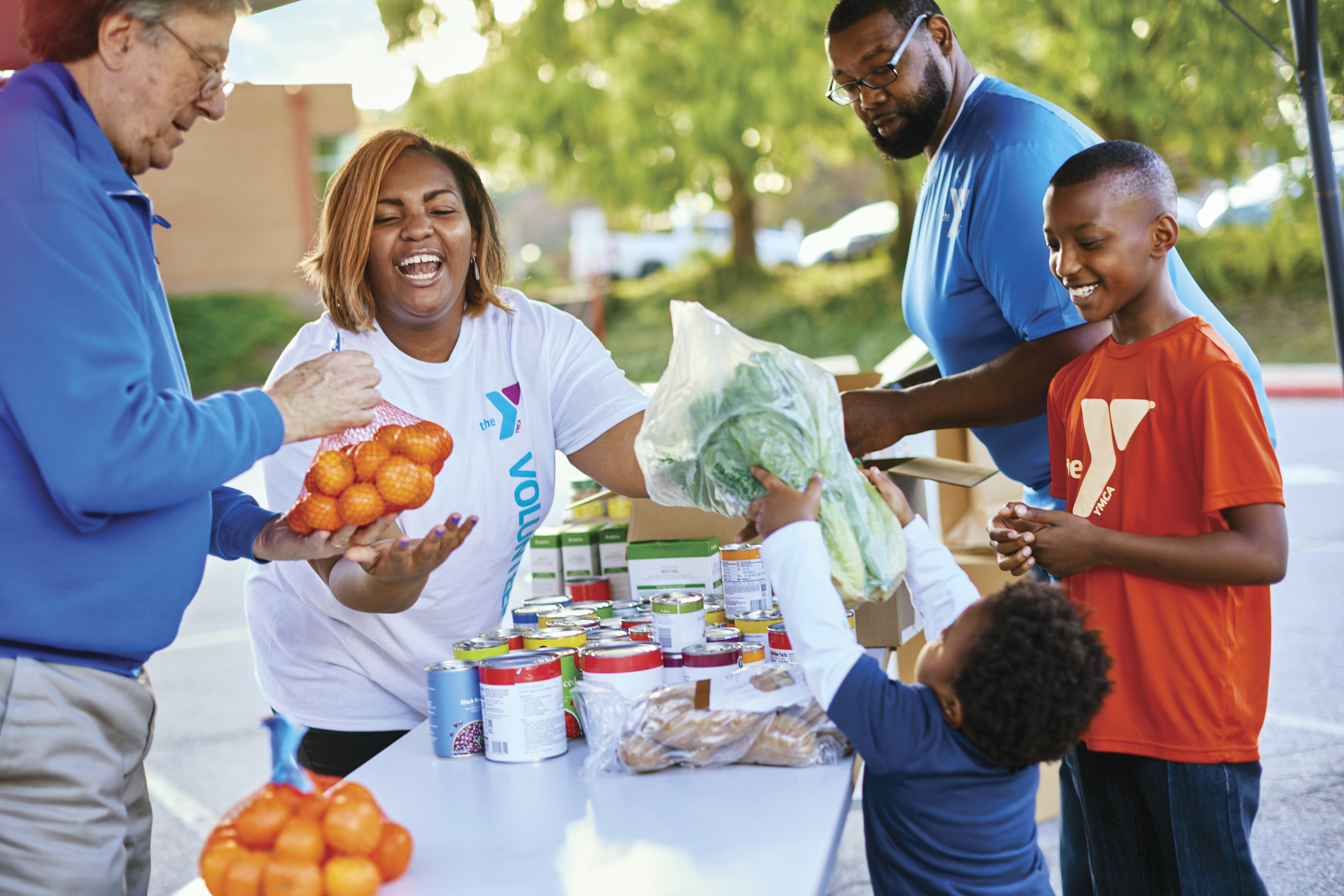 Volunteers at YMCA food pantry